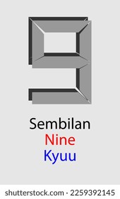 Number nine formed from seven trapezoids.
The name of object number is written in three languages, namely Indonesian, English, and Japanese.