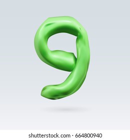 Number Nine Green Color Isolated on Background