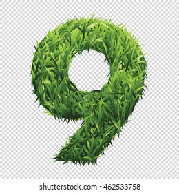 Number Nine of green grass. A lawn number with gradient light green to dark green