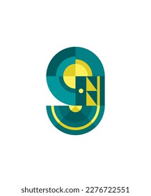 Number nine icon with abstract geometric style