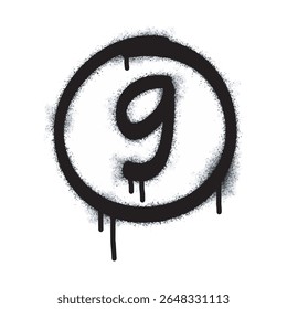 Number nine icon Graffiti Spray isolated on white background. Number nine graffiti symbol with black spray on white background. Vector illustration.