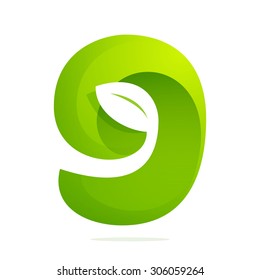 Number nine with leaves and negative space. Vector design template elements for your application or corporate identity.