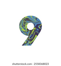 Number nine With Liquid Marble Texture Vector Illustration. Number 9 Isolated On A White Background