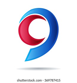 Number nine logo. blue and red glossy style. Vector design template elements for your application or company.