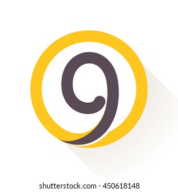 Number nine logo in circle. Flat vector design for banner, presentation, web page, card, labels or posters.