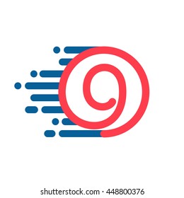 Number nine logo in circle with speed line. Colorful vector design for banner, presentation, web page, card, labels or posters.