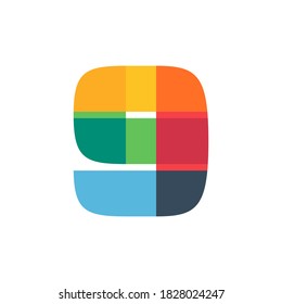 El logo número nueve coloreado brillante y vívidamente con los colores superpuestos. Puedes usarlo en tu identidad corporativa, revistas para niños, afiches de cumpleaños, diseño de ropa y otros. 