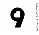 Number nine logo design with heart symbol.