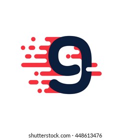 Number nine logo with fast speed lines. Colorful vector design for banner, presentation, web page, card, labels or posters.