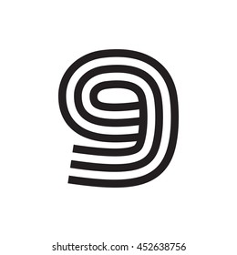 Number nine logo formed by parallel lines. Vector design for banner, presentation, web page, card, labels or posters.
