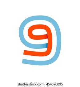 Number nine logo formed by parallel lines. It can be used for a sports team identity. Also, it can be a red-white-blue colors ribbon flag.