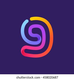 Number nine logo formed by colorful neon line. Vector design for banner, presentation, web page, card, labels or posters.