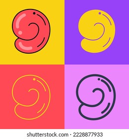 Number nine logo. Funny bold childish style font. Overlapping line with multicolor background. Ideal for colorful applications, street art, bright advertising, toy packaging, multimedia identity.