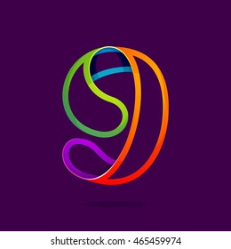 Number nine logo in funny colorful neon line style. Vector design for banner, presentation, web page, card, labels or posters.
