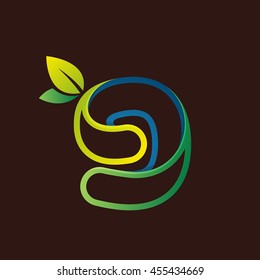 Number nine logo with green leaves. Vector design for ecology company, card, labels or posters.