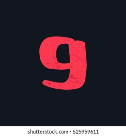 Number nine logo hand drawn with bold brush. Manual tracing with clean lines and grunge texture. Vector elements for T-shirt, label, badge, card or poster.