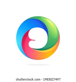 Number nine logo inside swirling loop circle. Negative space style icon. Colorful gradient emblem for your social network app, fun avatar or loading screen.