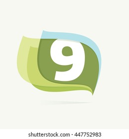 Number nine logo in leaves or flags icon. Colorful vector design for banner, presentation, web page, app icon, card, labels or posters.