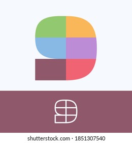 Number nine logo made of block pattern with pretty dim colors. Vector template perfect to use in a cute corporate identity, greeting packaging, wedding posters, clothes design, and others.  svg