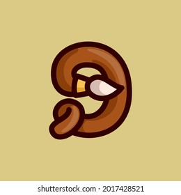 Number nine logo made of a paint brush. Vector typeface for the 1st September events, preschools identity, Back to school posters, etc.