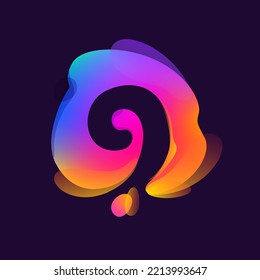 Logotipo número nueve en la mancha de gradiente multicolor. Icono de bienvenida de espacio negativo. Emblema brillante estilo arco iris con estilo de movimiento. Perfecto para aplicaciones lindas, diseño de vida nocturna moderna, publicidad vibrante.