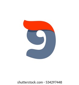 Number nine logo with a red flag line. Fast speed vector script type.
