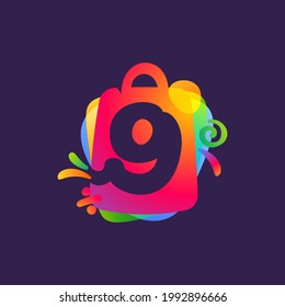 Number nine logo with shopping bag and Sale icons. Vector template perfect to use in your special offer label, one day deal banner, final discount identity.