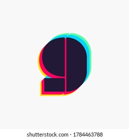 Number nine logo with stereo effect. Vibrant glossy colors font perfect to use in any disco labels, dj logos, electromusic posters, bright identity, etc.