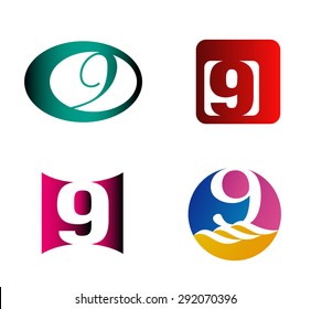 Number nine logo template. Abstract icon
