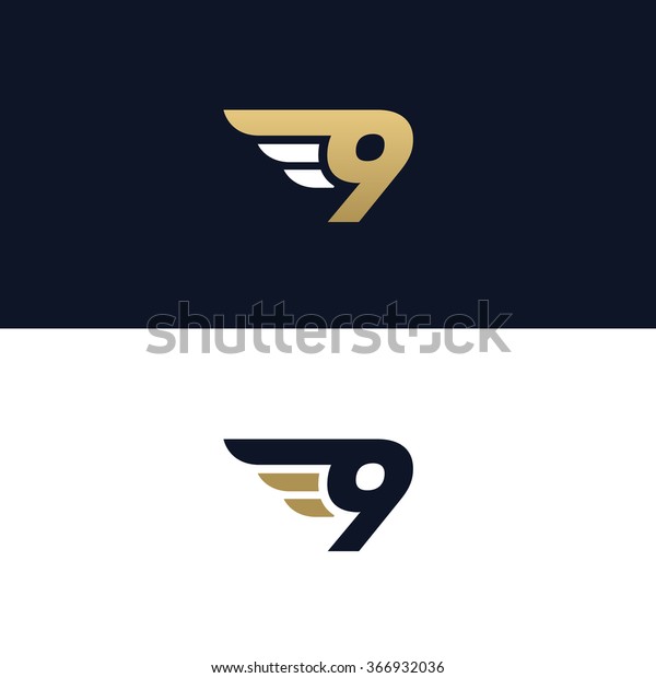 Number nine logo template.\
Wings design element vector illustration. Corporate branding\
identity