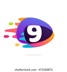 Number nine logo in triangle intersection icon with fast speed lines. Multicolor vector for application, presentation, web page, business card or posters.