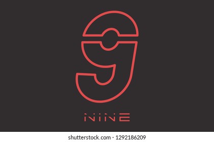 Number nine logo vector illustration. Red number 9 isolated on black background