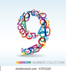 Number nine made from colorful numbers -  check my portfolio for other numbers