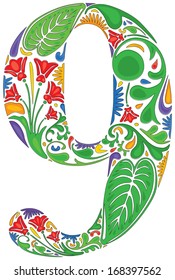 Number nine made of floral elements