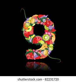 Number nine made from fruits. See others in my gallery