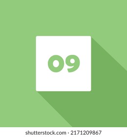 Number nine modern flat design icon in white frame on green screen for commercial use.