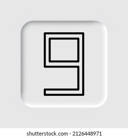 Number nine, numeral simple icon vector. Flat desing. Neumorphism design.ai