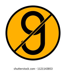 Number nine, numeral, simple letter. not allowed, black object in warning sign with orange background color