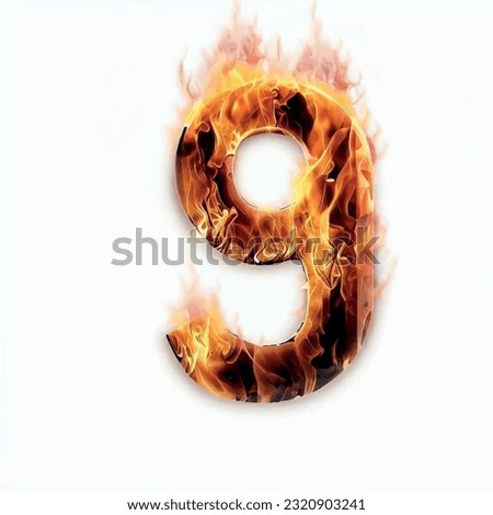 number nine on fire on a white screen