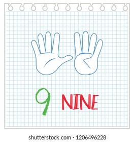 Number nine on hand gesture illustration