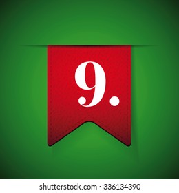 Number nine on red vector ribbon
