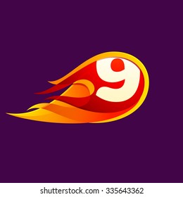 Number nine with red fire flames. Vector design template elements for your application or corporate identity.