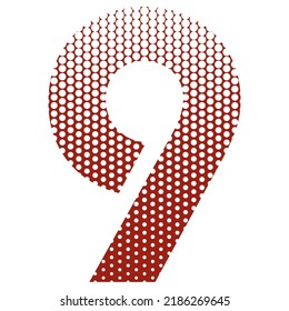 Number Nine With Red And White Dotted Pattern Vector Illustration. Number 9 Isolated On A White Background
