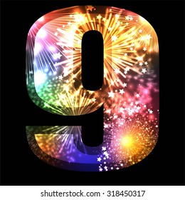 Number nine. Salute- vector isolated on black background