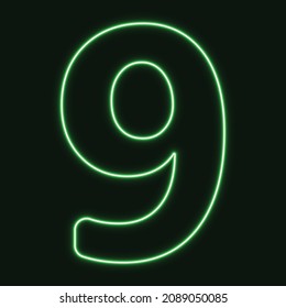 Number Nine symbol sign with neon light. Concept vector template for Night banner, poster, advertising, and light inscription.