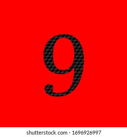 number nine in texture with opaque black metal appearance editable vector on red background