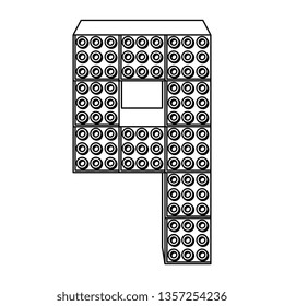 number nine with toy pieces