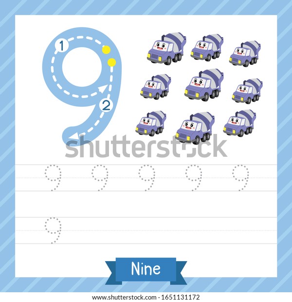 Number Nine Tracing Practice Worksheet 9 Stock Vector (Royalty Free ...