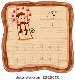 Number nine tracing worksheets illustration