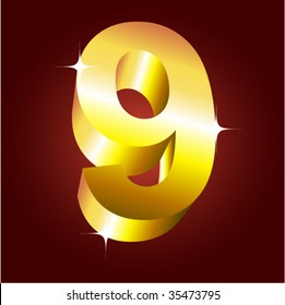 Number nine. Vector golden font
